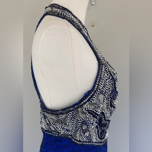 VTG LAURENCE KAZAR 90s 100% Silk Beaded Halter Gown Prom Formal Maxi Dress Sz S - Picture 7 of 16